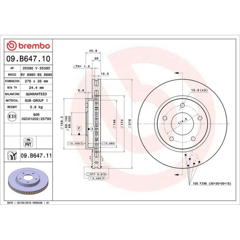 84 481 057 Bremsscheibe VA 09.B647.11 84 481 057 Bremsscheibe VA 09.B647.11