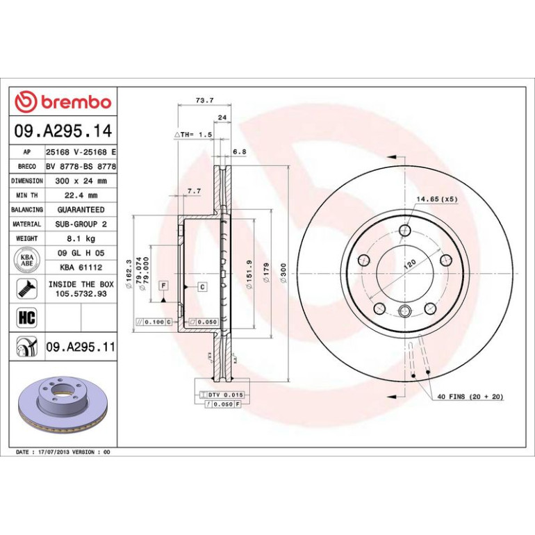 11 481 057 Bremsscheibe VA 09.A295.11 11 481 057 Bremsscheibe VA 09.A295.11