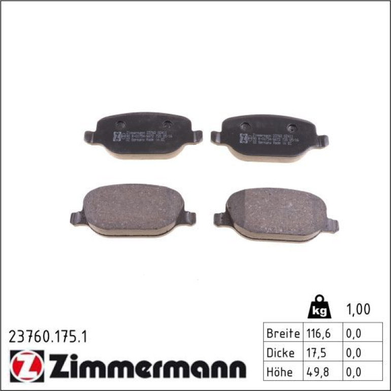 ZIMMERMANN Bremsbeläge 23760.175.1