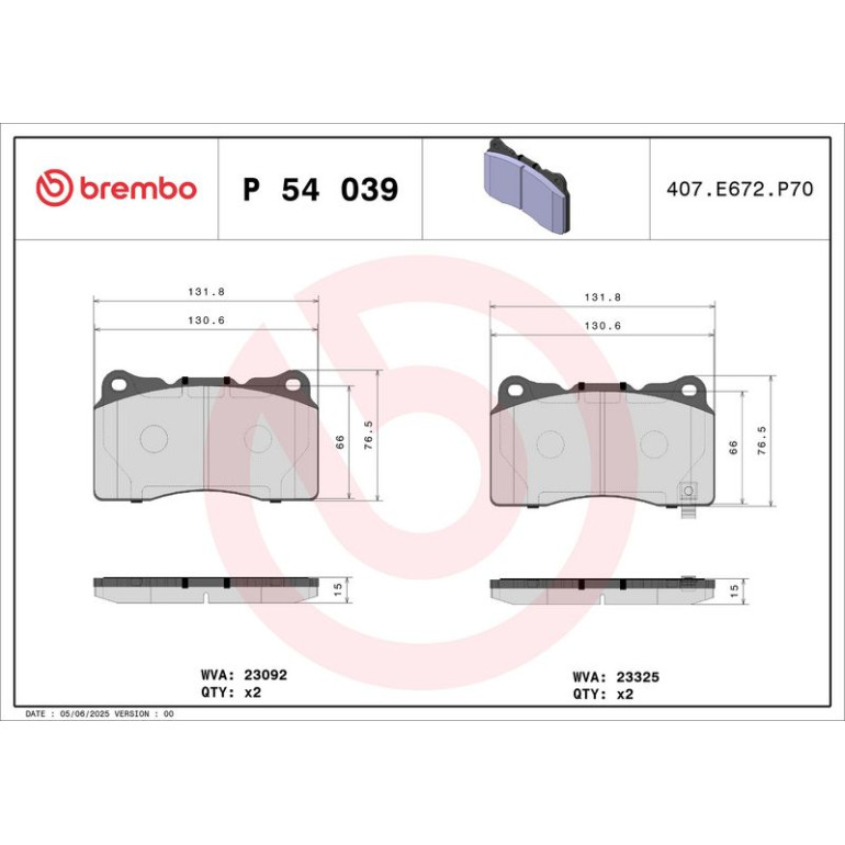 BREMBO Bremsklötze VA P 54 039 BREMBO Bremsklötze VA P 54 039