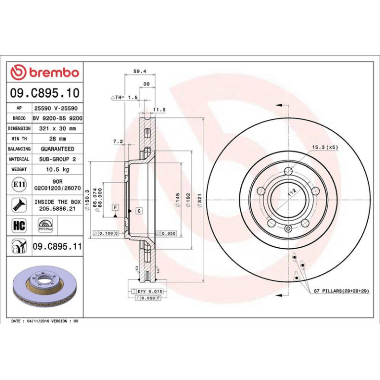 12 481 038 Bremsscheibe VA 09.C895.11 12 481 038 Bremsscheibe VA 09.C895.11