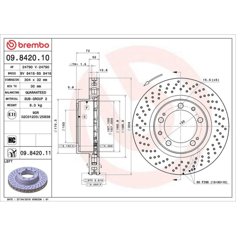 13 481 016 Bremsscheibe VA li 09.8420.11 13 481 016 Bremsscheibe VA li 09.8420.11