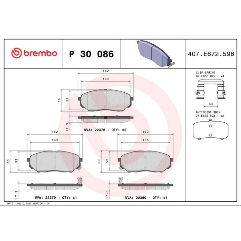BREMBO Bremsklötze VA P 30 086 BREMBO Bremsklötze VA P 30 086
