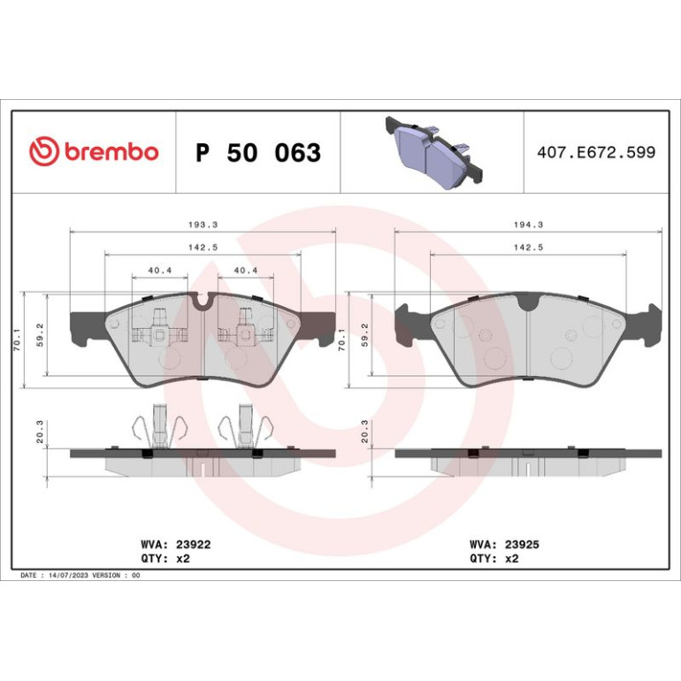 BREMBO Bremsklötze VA P 50 063 BREMBO Bremsklötze VA P 50 063
