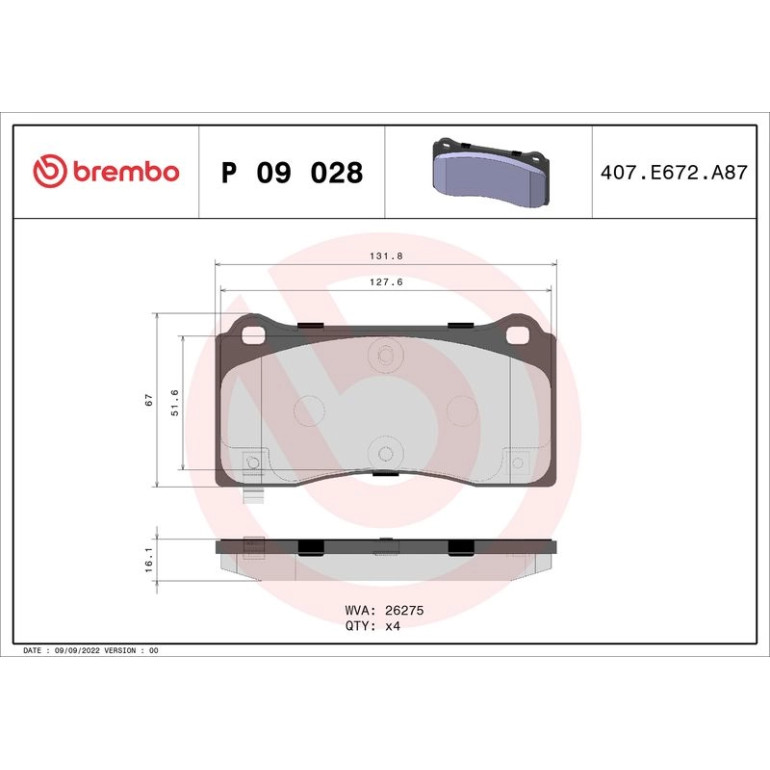 BREMBO Bremsklötze VA P 09 028 BREMBO Bremsklötze VA P 09 028