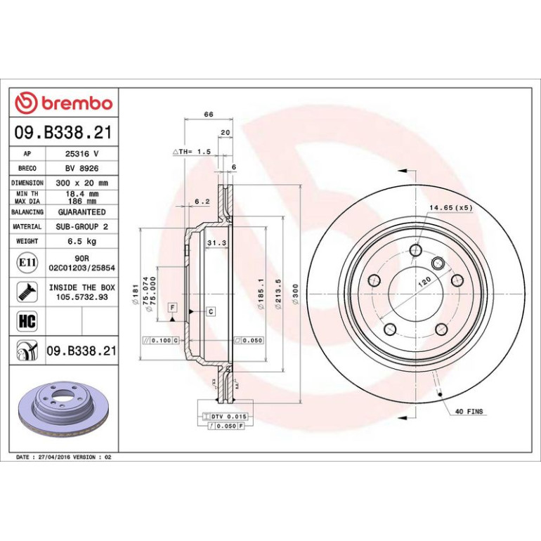 11 482 050 Bremsscheibe HA 09.B338.21 11 482 050 Bremsscheibe HA 09.B338.21