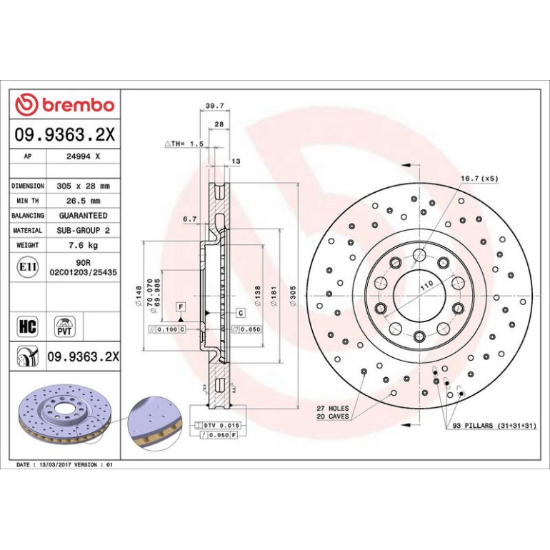 Bremsscheibe VA Xtra 09.9363.2X