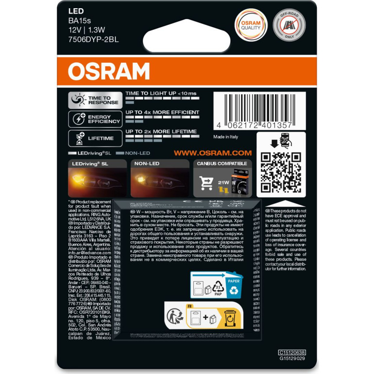 P21W LEDriving SL Amber 12V Blister 2 Stück OSRAM P21W LEDriving SL Amber 12V Blister 2 Stück OSRAM