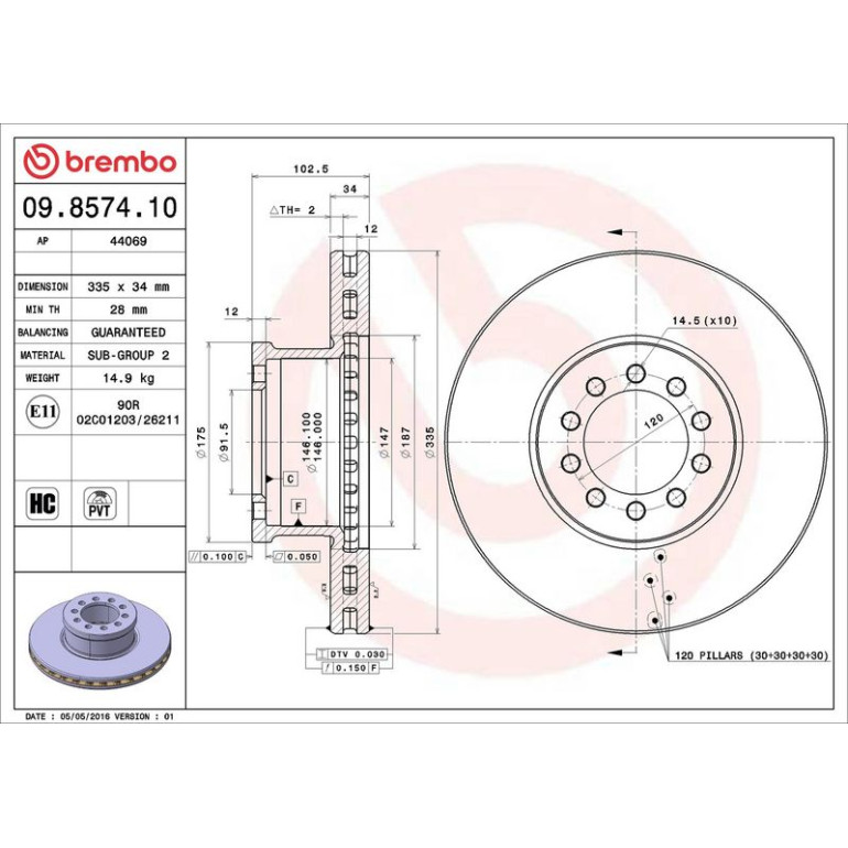 BREMBO Bremsscheibe 09.8574.10 BREMBO Bremsscheibe 09.8574.10