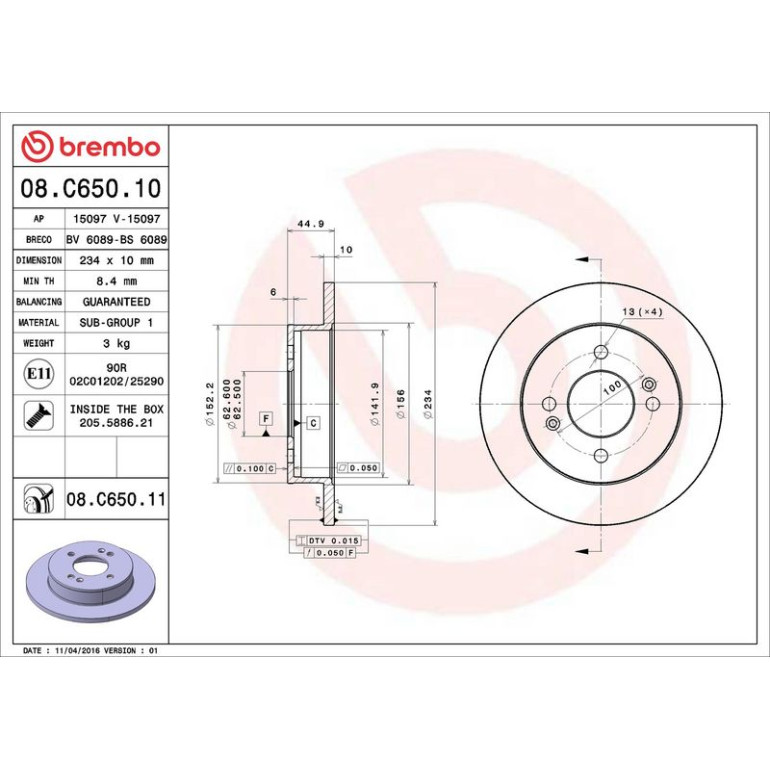 80 482 036 Bremsscheibe HA 08.C650.11 80 482 036 Bremsscheibe HA 08.C650.11