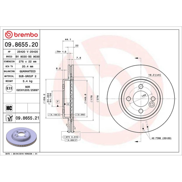 22 481 009 Bremsscheibe VA 09.8655.21
