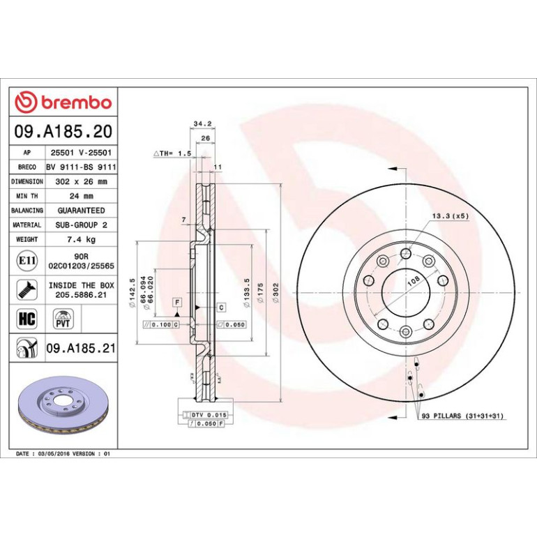 71 481 035 Bremsscheibe VA 09.A185.20 71 481 035 Bremsscheibe VA 09.A185.20
