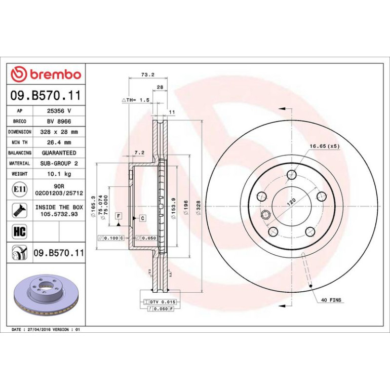 11 481 077 Bremsscheibe VA 09.B570.11 11 481 077 Bremsscheibe VA 09.B570.11