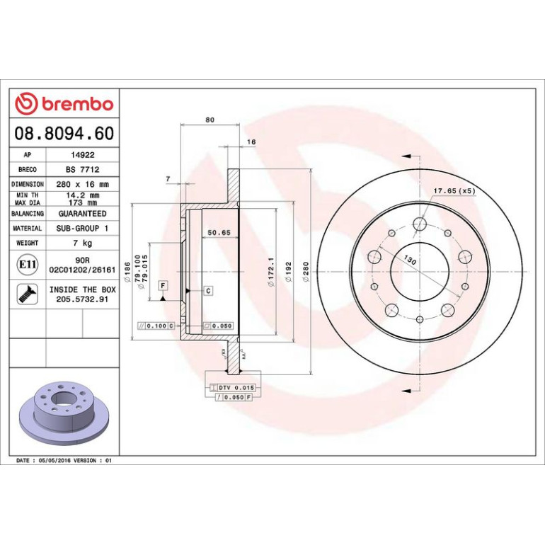 40 482 019 Bremsscheibe HA 08.8094.60 40 482 019 Bremsscheibe HA 08.8094.60