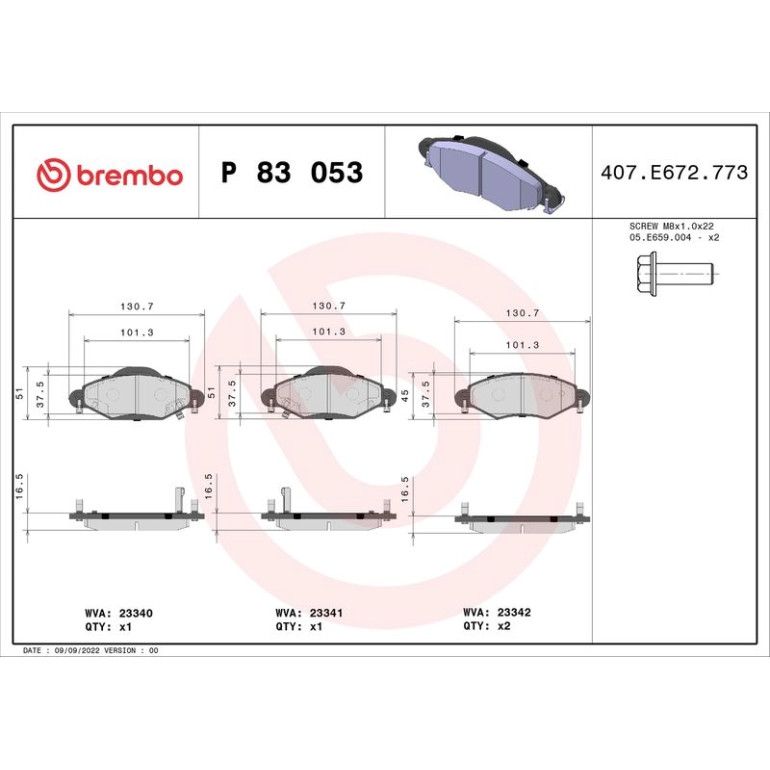 BREMBO Bremsklötze VA P 83 053 BREMBO Bremsklötze VA P 83 053