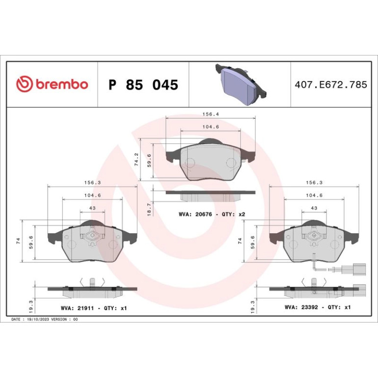 BREMBO Bremsklötze VA P 85 045 BREMBO Bremsklötze VA P 85 045