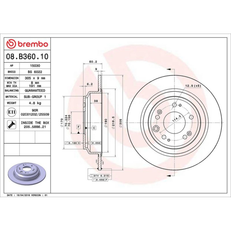 86 482 040 Bremsscheibe HA 08.B360.10 86 482 040 Bremsscheibe HA 08.B360.10