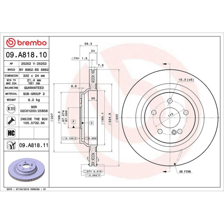 15 482 034 Bremsscheibe HA 09.A818.11 15 482 034 Bremsscheibe HA 09.A818.11