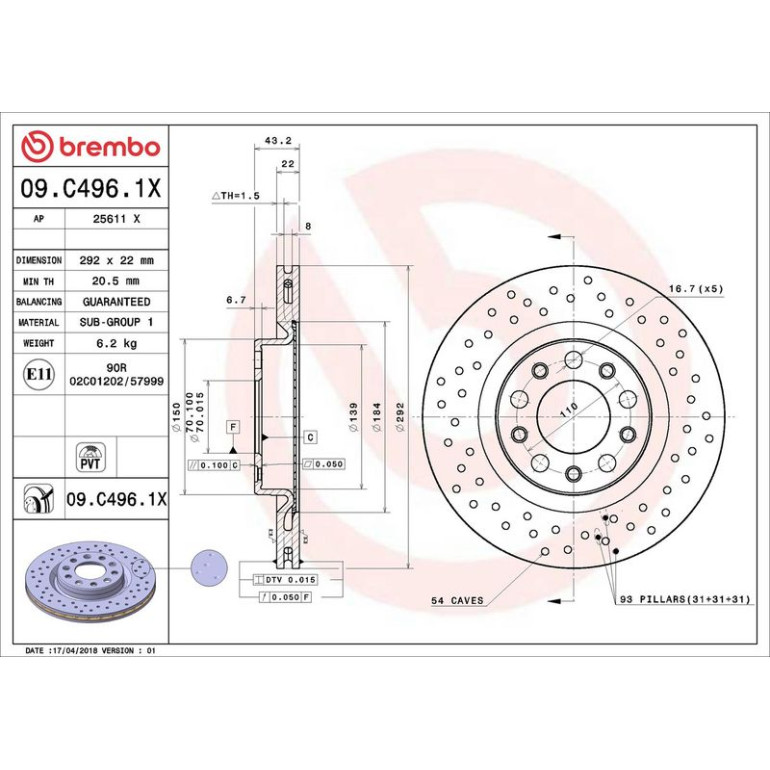 BREMBO Bremsscheibe 09.C496.1X BREMBO Bremsscheibe 09.C496.1X