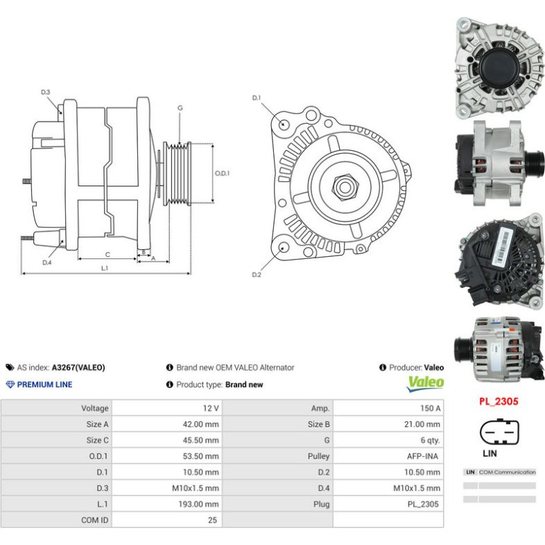 AS-PL Generator A3267(VALEO)