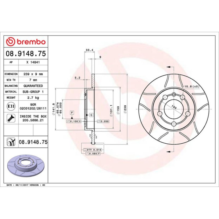 12 482 015M Bremsscheibe HA Brembo Max 08.9148.75 12 482 015M Bremsscheibe HA Brembo Max 08.9148.75