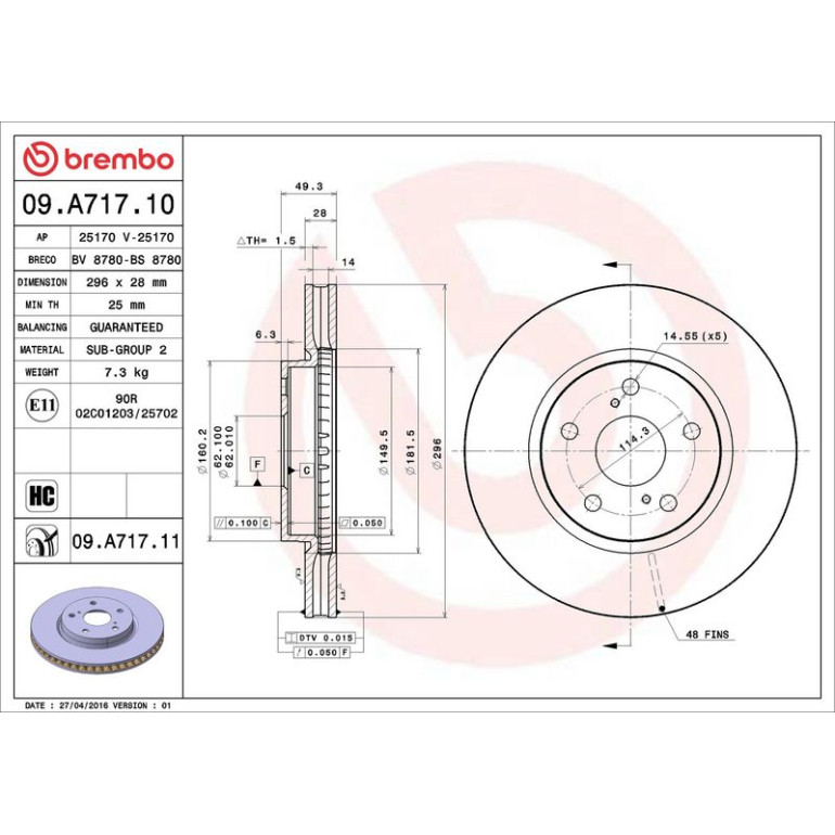 82 481 115 Bremsscheibe VA 09.A717.11 82 481 115 Bremsscheibe VA 09.A717.11