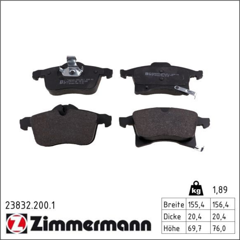 ZIMMERMANN Bremsbelagsatz, Scheibenbremse 23832.200.1 ZIMMERMANN Bremsbelagsatz, Scheibenbremse 23832.200.1