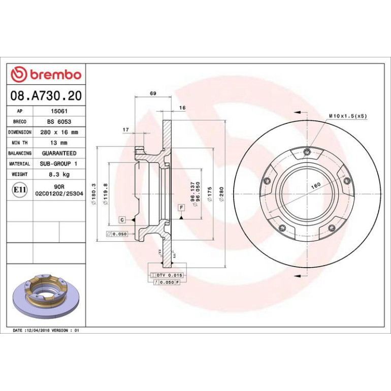 51 482 018 Bremsscheibe HA mit ABS Ring 08.A730.20 51 482 018 Bremsscheibe HA mit ABS Ring 08.A730.20