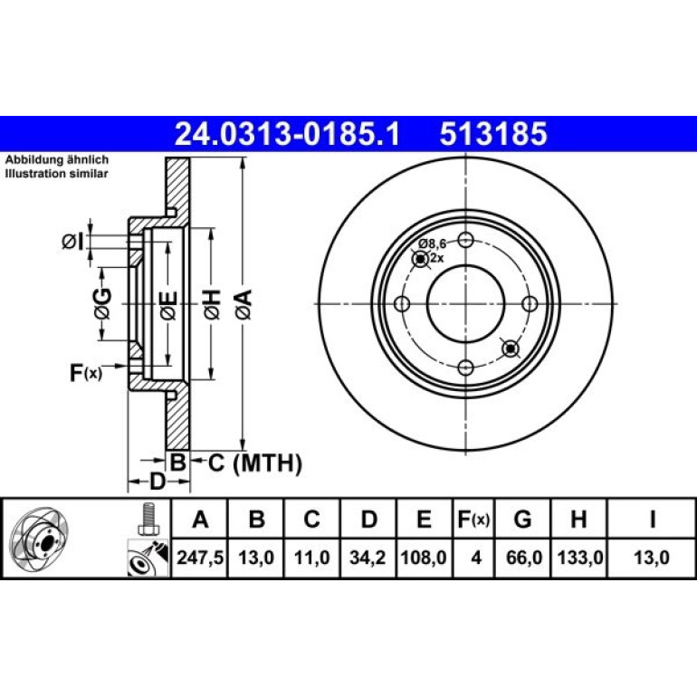 Bremsscheibe Peugeot S. 206 1.1-1.4 98- Power Disc 24.0313-0185.1 Bremsscheibe Peugeot S. 206 1.1-1.4 98- Power Disc 24.0313-0185.1