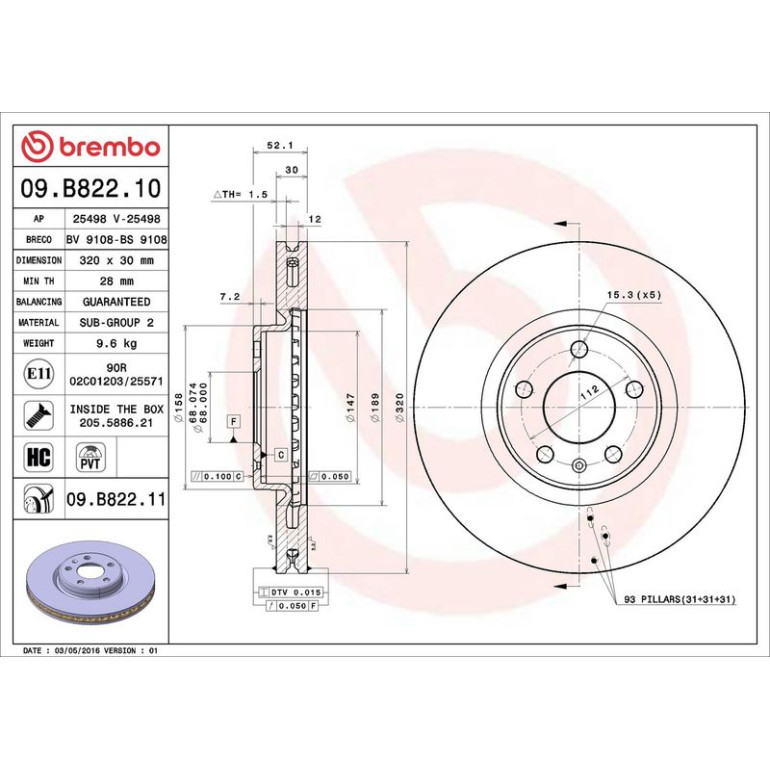 12 481 063 Bremsscheibe VA 09.B822.11 12 481 063 Bremsscheibe VA 09.B822.11