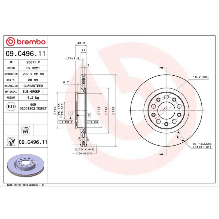 41 482 021 Bremsscheibe HA 09.C496.11 41 482 021 Bremsscheibe HA 09.C496.11