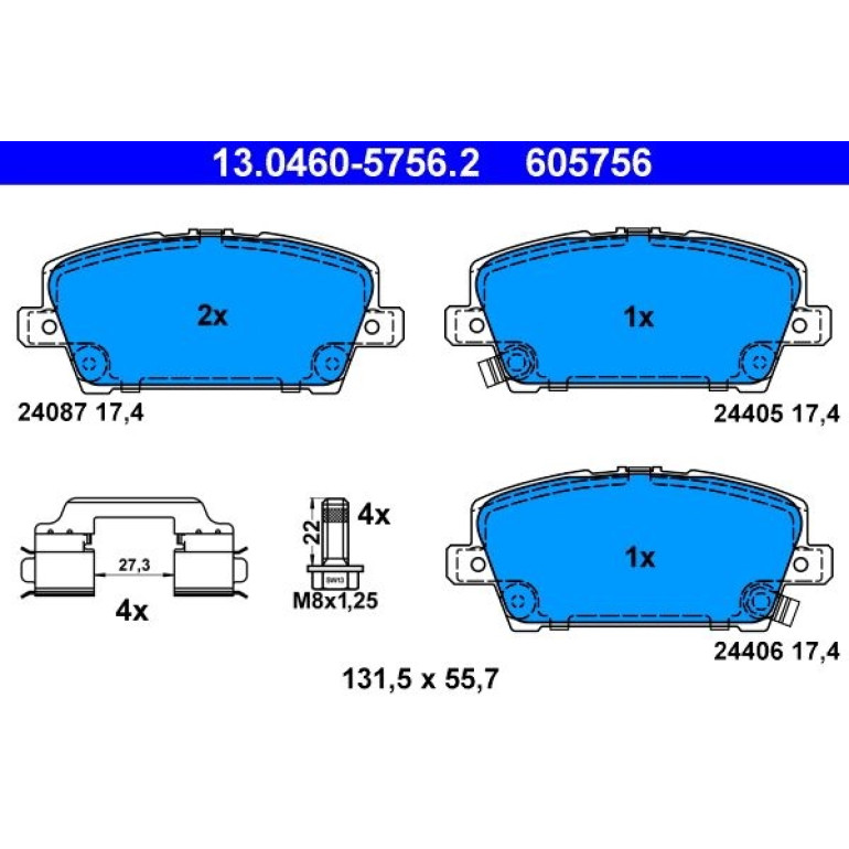 Bremsbelagsatz Honda P. Civic 1.4-1.8/2.2 Ctdi 05 13.0460-5756.2 Bremsbelagsatz Honda P. Civic 1.4-1.8/2.2 Ctdi 05 13.0460-5756.2
