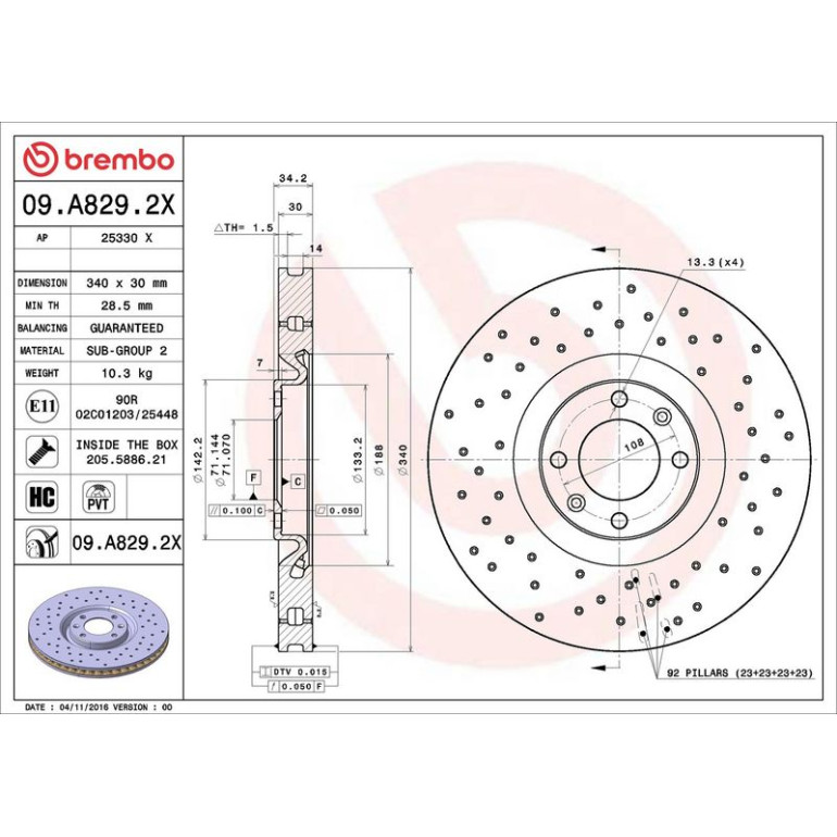 Bremsscheibe VA Xtra 09.A829.2X Bremsscheibe VA Xtra 09.A829.2X