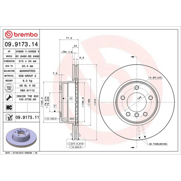 11 481 047 Bremsscheibe VA 09.9173.11 11 481 047 Bremsscheibe VA 09.9173.11