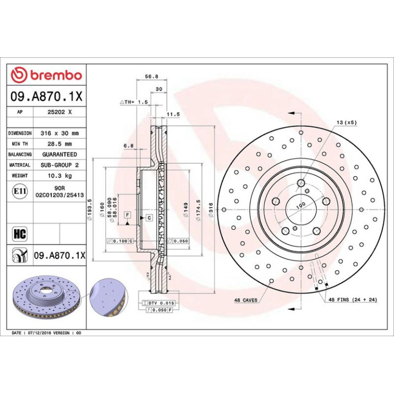 Bremsscheibe VA Xtra 09.A870.1X Bremsscheibe VA Xtra 09.A870.1X