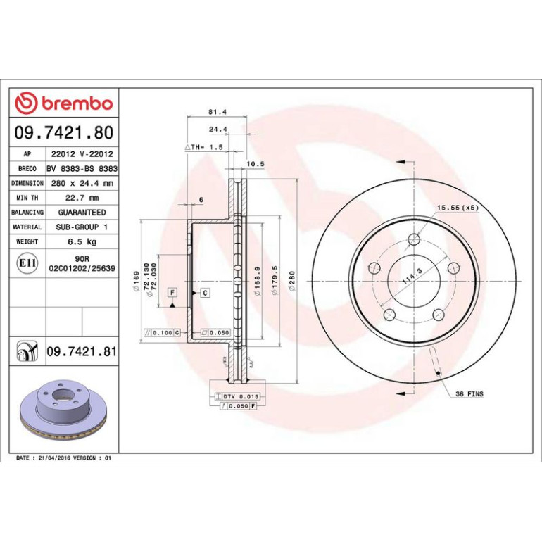 99 481 002 Bremsscheibe VA 09.7421.80 99 481 002 Bremsscheibe VA 09.7421.80