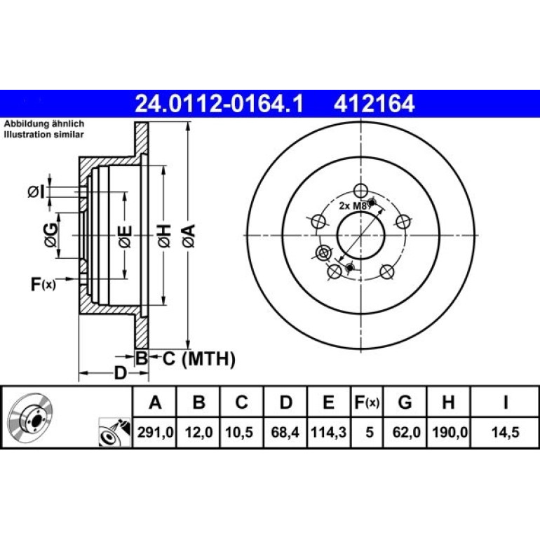 Bremsscheibe Toyota T. Avensis/Previa 2,0-2,4 00-09 24.0112-0164.1 Bremsscheibe Toyota T. Avensis/Previa 2,0-2,4 00-09 24.0112-0164.1