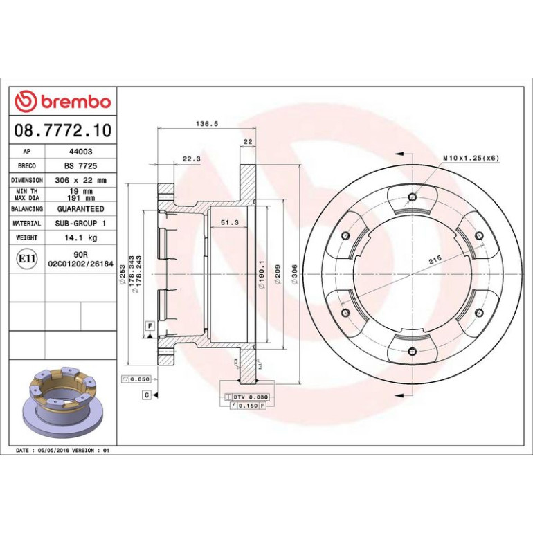 40 482 024 Bremsscheibe HA 08.7772.10 40 482 024 Bremsscheibe HA 08.7772.10