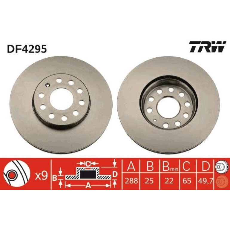 Bremsscheibe Vw P. Golf 5/A3/Octavia/Caddy/Touran 288X25Mm DF4295 Bremsscheibe Vw P. Golf 5/A3/Octavia/Caddy/Touran 288X25Mm DF4295
