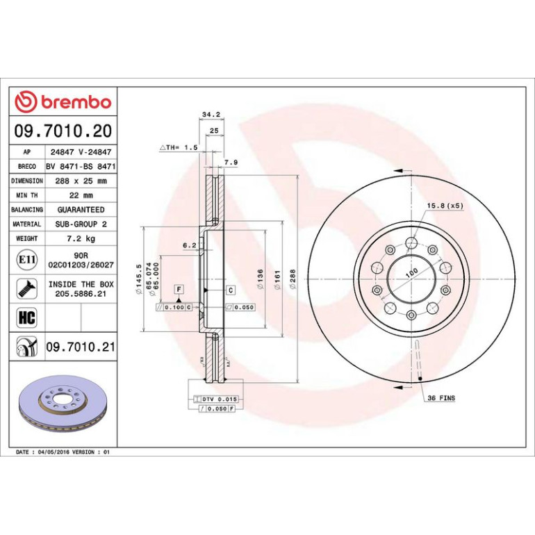 12 481 025 Bremsscheibe VA 09.7010.21 12 481 025 Bremsscheibe VA 09.7010.21