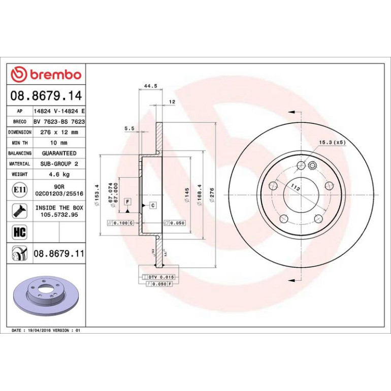 15 481 059 Bremsscheibe VA 08.8679.11 15 481 059 Bremsscheibe VA 08.8679.11