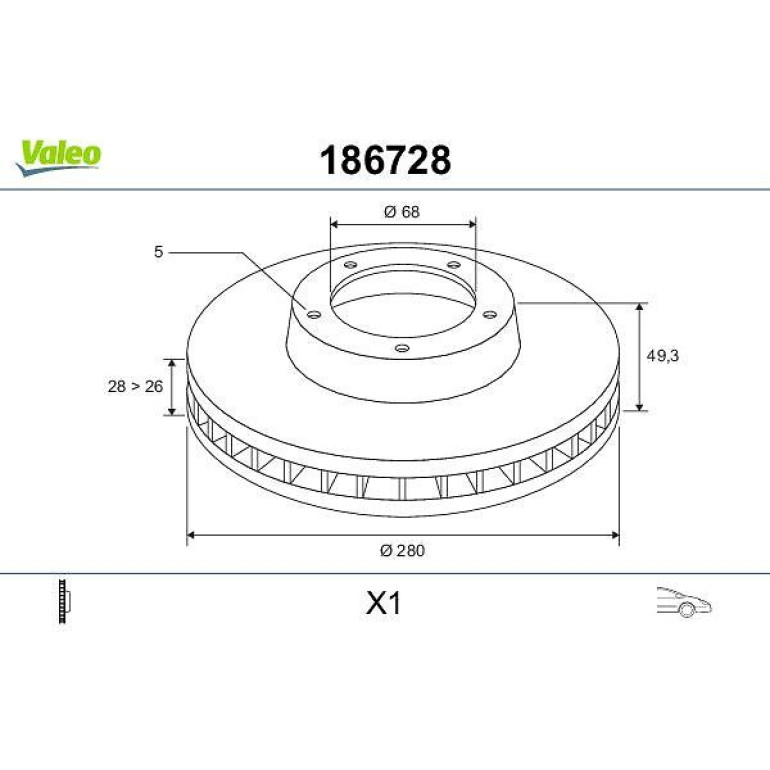 VALEO Bremsscheibe 186728 VALEO Bremsscheibe 186728