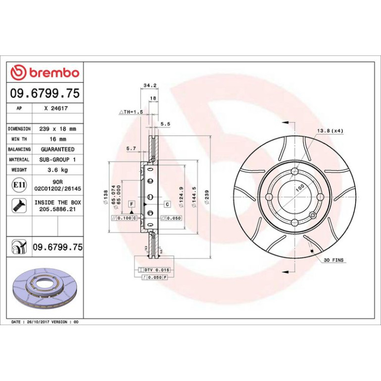 BREMBO Bremsscheibe Max VA 09.6799.75 BREMBO Bremsscheibe Max VA 09.6799.75