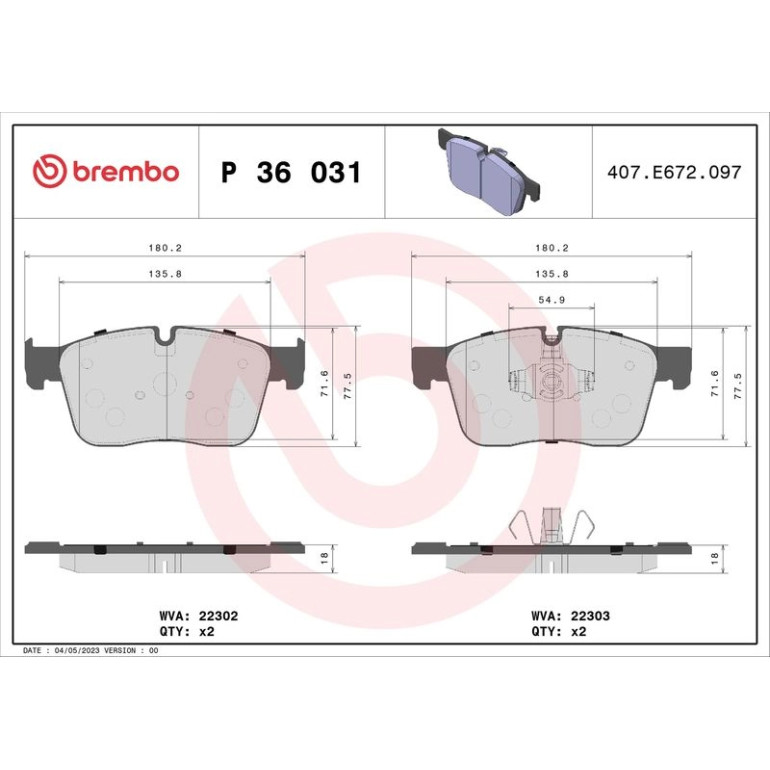 BREMBO Bremsklötze VA P 36 031 BREMBO Bremsklötze VA P 36 031