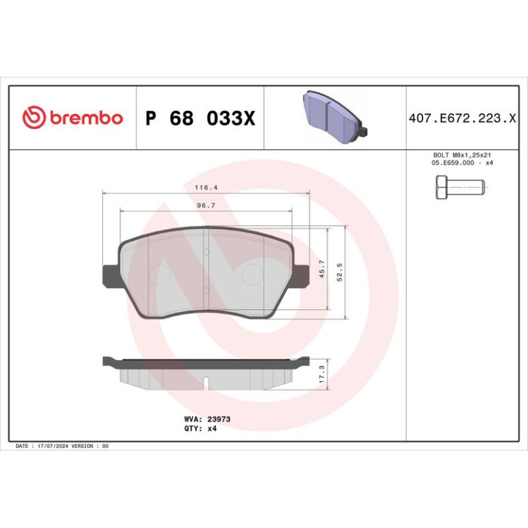 BREMBO Bremsklötze Xtra VA P 68 033X BREMBO Bremsklötze Xtra VA P 68 033X