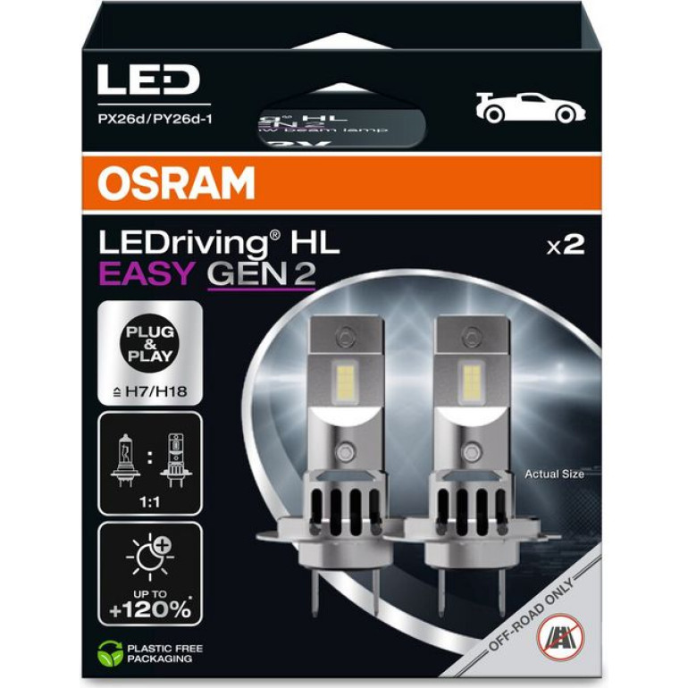 LEDriving® HL EASY H7/H18 12V 16.2W PX26d/PY26d-1 6500K White Gen2 2St. OSRAM 64210DWESY2-2HB LEDriving® HL EASY H7/H18 12V 16.2W PX26d/PY26d-1 6500K White Gen2 2St. OSRAM 64210DWESY2-2HB