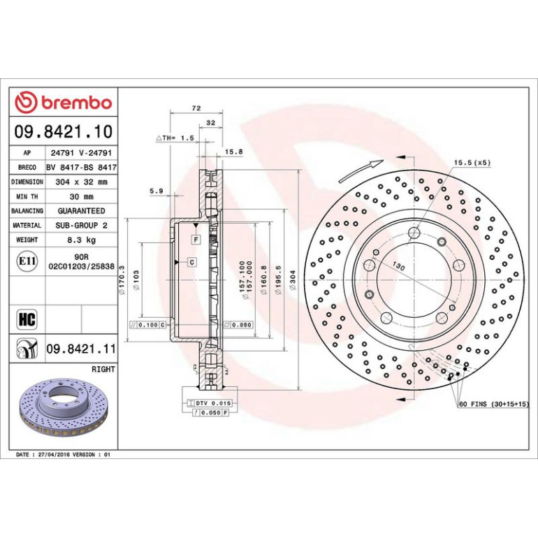 13 481 017 Bremsscheibe VA re 09.8421.11 13 481 017 Bremsscheibe VA re 09.8421.11