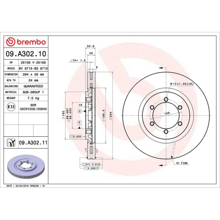 92 481 007 Bremsscheibe VA 09.A302.11 92 481 007 Bremsscheibe VA 09.A302.11