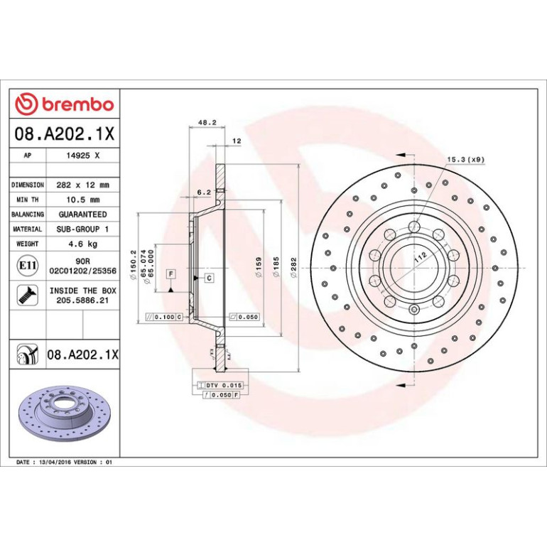 Bremsscheibe HA Xtra 08.A202.1X Bremsscheibe HA Xtra 08.A202.1X