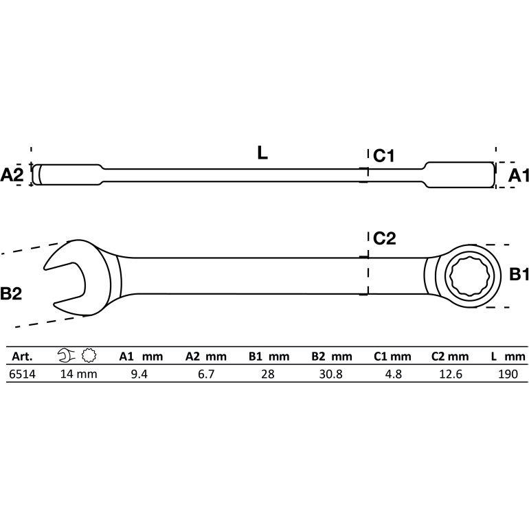 BGS Ratschenring-Maulschlüssel SW 14 mm 6514
